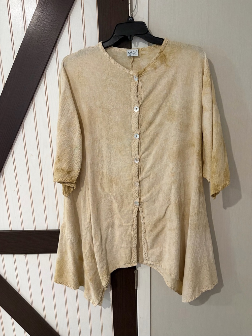Light Tan Tye Dyed Oh My Gauze! 3(XXL) Button-Front Flowy Tunic